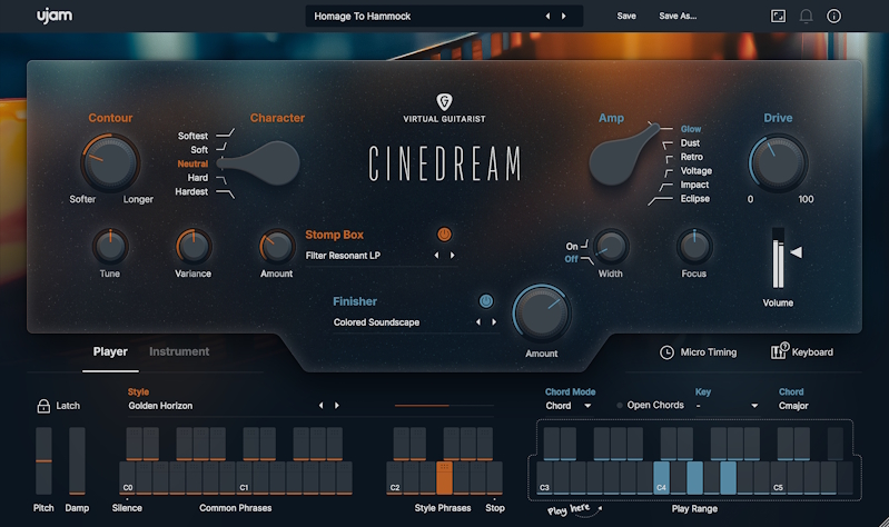 UJAM Virtual Guitarist CINEDREAM GUI