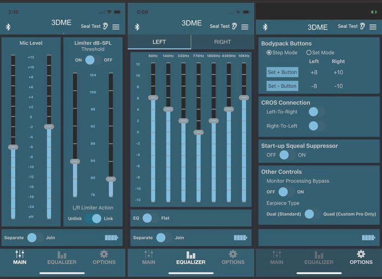 Sensaphonics 3DME App screen