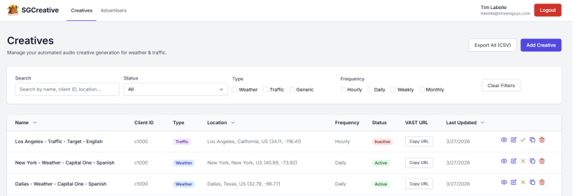 StreamGuys SGcreative Dashboard small